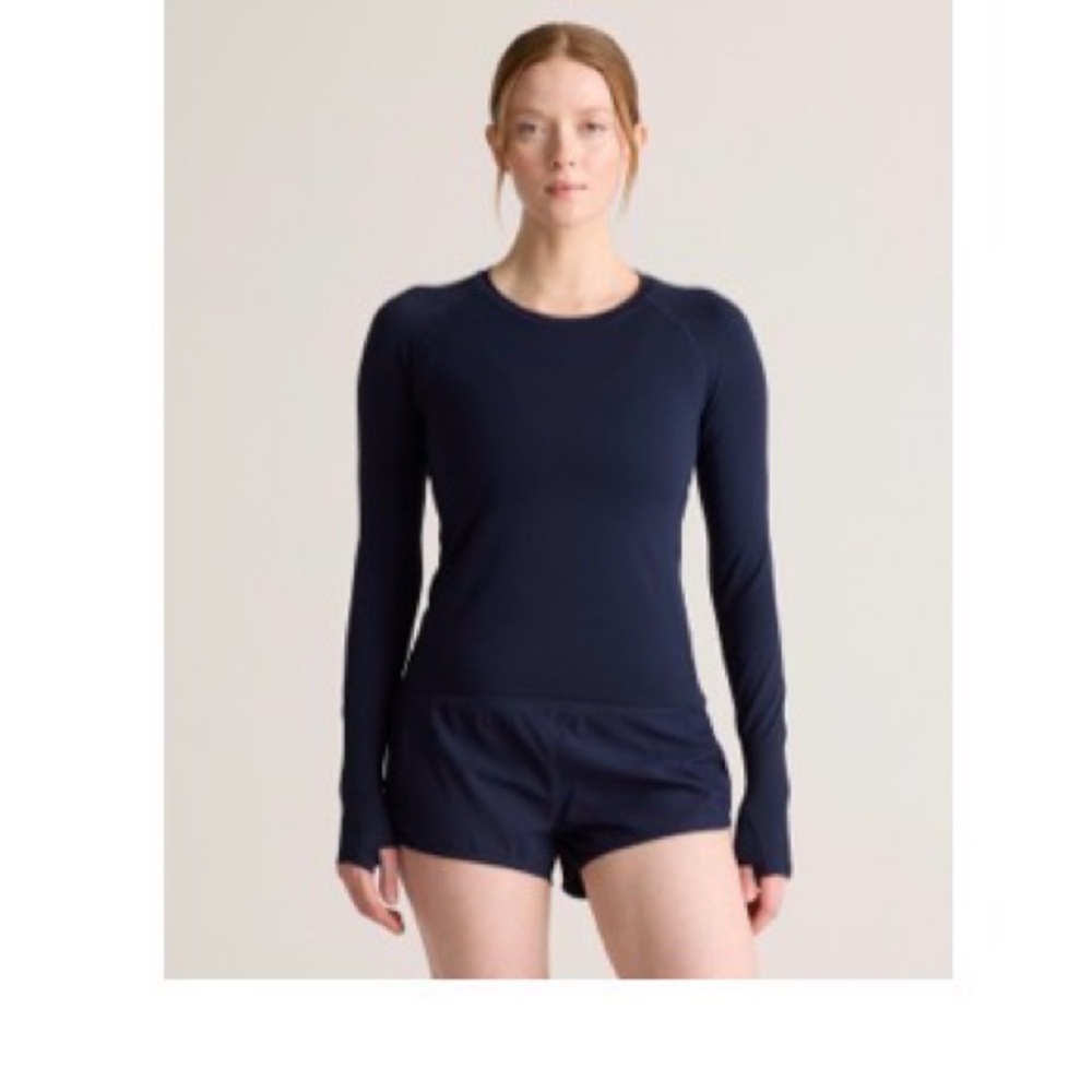 Quince Women's Seamless waist length Long-Sleeve Navy Performance Top
